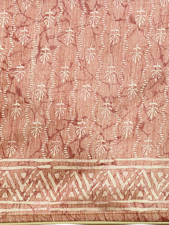 Semi Cotton Brown and Sandal Flower Printed Saree SCS22