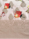 Semi Tussar Sandal Flower Printed Saree with Tassels STP14