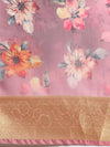 Semi Chanderi Pink Flower Printed with Jari Border Saree SOS06