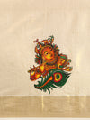 Kerala Tissue Krishna with Flute Printed Gold Jari Border Saree OKS37 Onam Collection