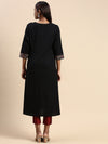 Cotton Plain V Neck Straight Cut Black Kurti CPK11