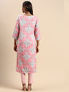 Cotton Pink & Grey Round Neck Straight Cut Printed Kurti PK32