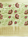 Divine Semi Linen Green Floral Printed Embroidery Saree SLPE05