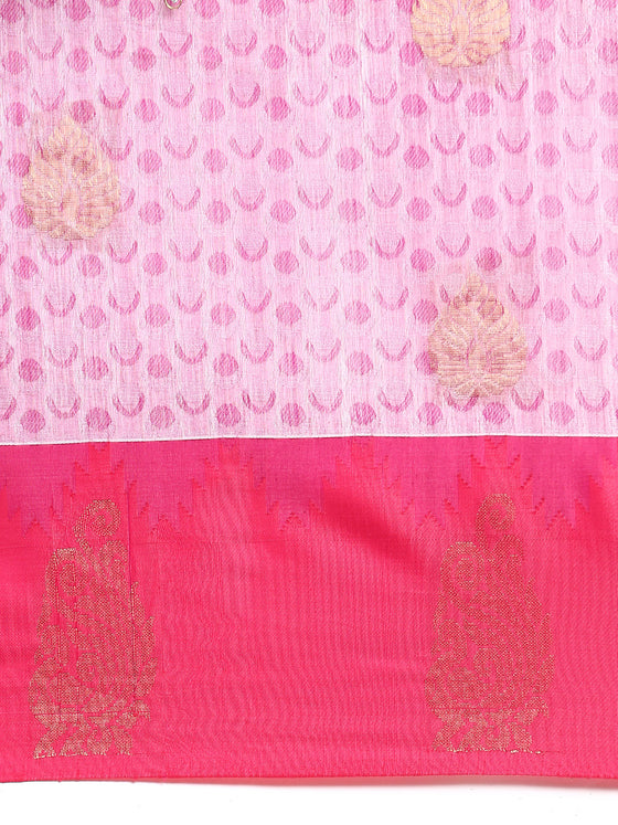 Stylish Navy & Pink Semi Kora Cotton Saree with Contrast Pallu SK82