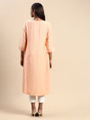 Cotton Embroidered Round Neck Straight Cut Orange Kurti EK34