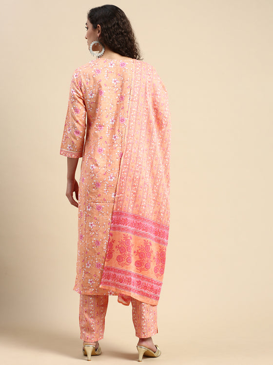 Beautiful Orange with Pink Printed & Embroidered Kurti Set PKS07