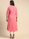 Cotton Embroidered Round Neck Straight Cut Pink Kurti EK27