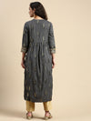 Elegant Embroidered and Printed Black & Sandal Straight Cut Kurti EK19