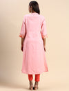 Cotton Pink & Brown Collar Neck Straight Cut Printed Kurti PK34