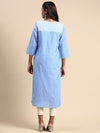 Cotton Plain Round Neck Straight Cut Blue Kurti CPK01