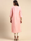 Cotton Embroidered Round Neck Straight Cut Pink Kurti EK35