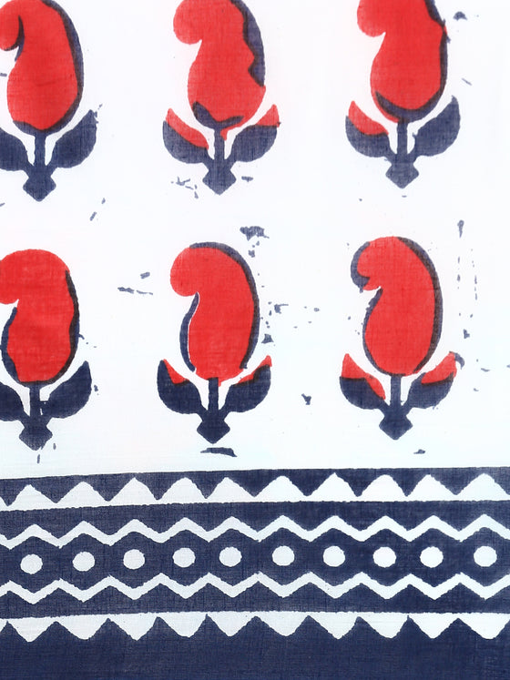 Elegant White & Navy Printed Pure Cotton Saree PCS56