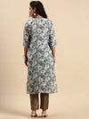 Cotton Printed Straight Cut Green and Blue Kurti EK13