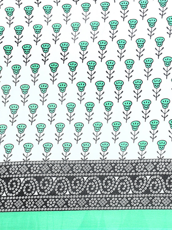 Elegant Green & White Flower Printed Pure Cotton Saree PCS51