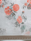 Semi Organza Grey Flower Printed with Jari Border Saree SOS02