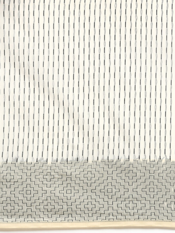 Stylish Sandal & Grey Semi Kora Cotton Saree SK88