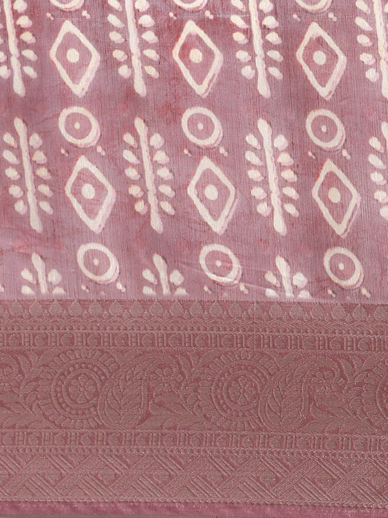 Elegant Semi Linen Digital Print Pale Pink & Sandal Saree SL63