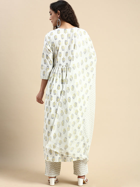 Beautiful Off White Printed & Embroidered Kurti Set PKS01