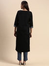 Cotton Embroidered Round Neck Straight Cut Black & Blue Kurti Set EKS01