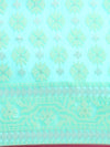 Stylish Flower Design Green & Blue Semi Kora Cotton Saree SK94