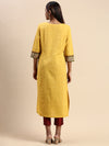 Cotton Printed Round Neck Straight Cut Mustard Kurti PK30