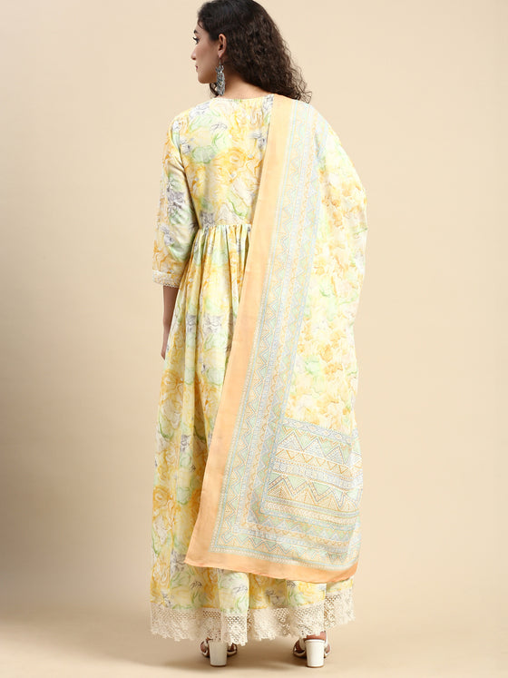 Beautiful Yellow Printed & Embroidered Kurti Set PKS05
