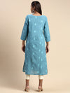 Cotton Embroidered Round Neck Straight Cut Greenish Blue Kurti EK29