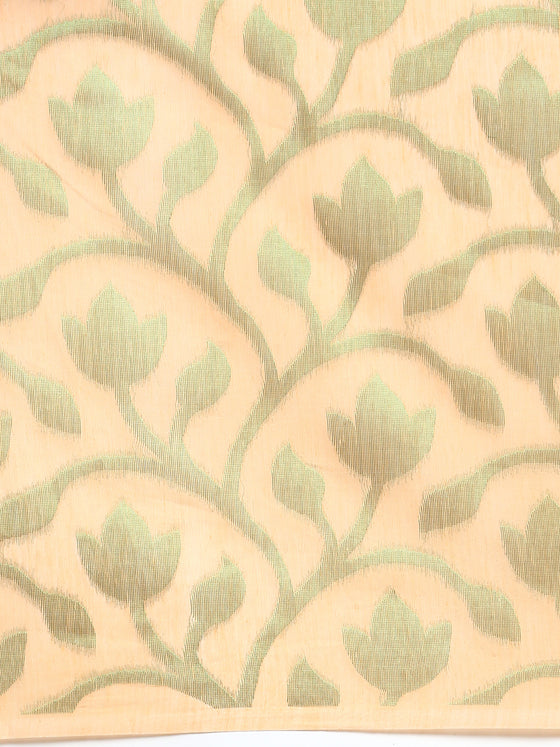 Stylish Sandal Flower Design Semi Kora Cotton Saree SK90