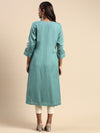 Cotton Embroidered Round Neck Straight Cut Green Kurti EK32