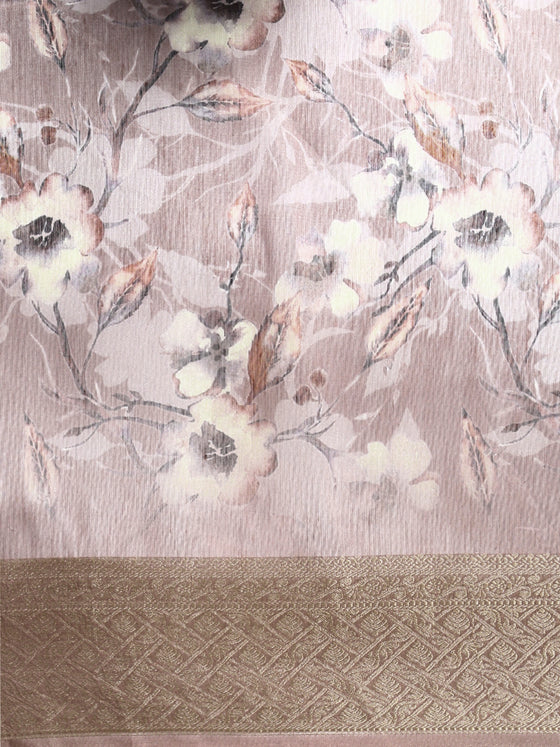 Semi Linen Flower Digital Brown & Dark Grey Saree SL61