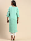 Cotton Plain Round Neck Straight Cut Green Kurti CPK02