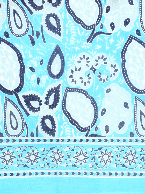 Elegant Blue & Grey Flower Printed Pure Cotton Saree PCS54