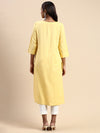 Cotton Plain Round Neck Straight Cut Yellow Kurti CPK05