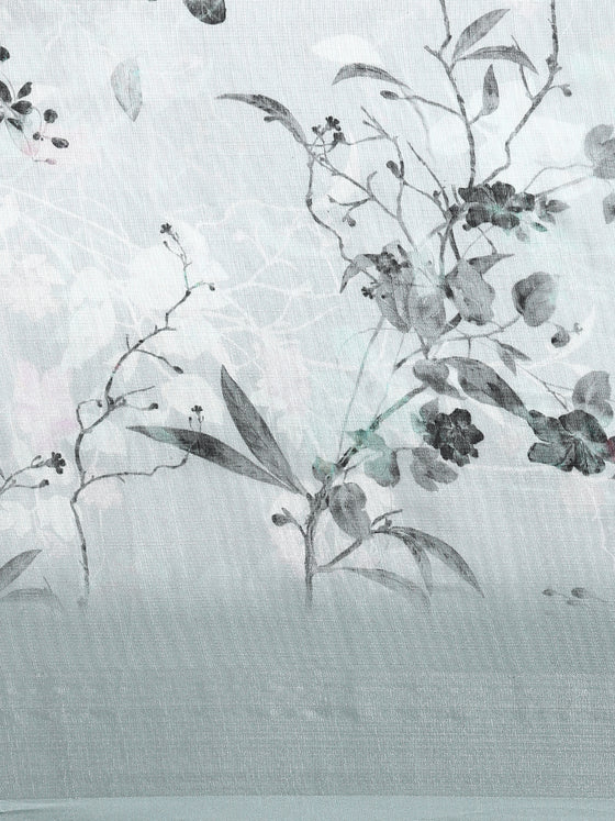 Alluring Semi Linen Grey Floral Printed Embroidery Saree SLPE09