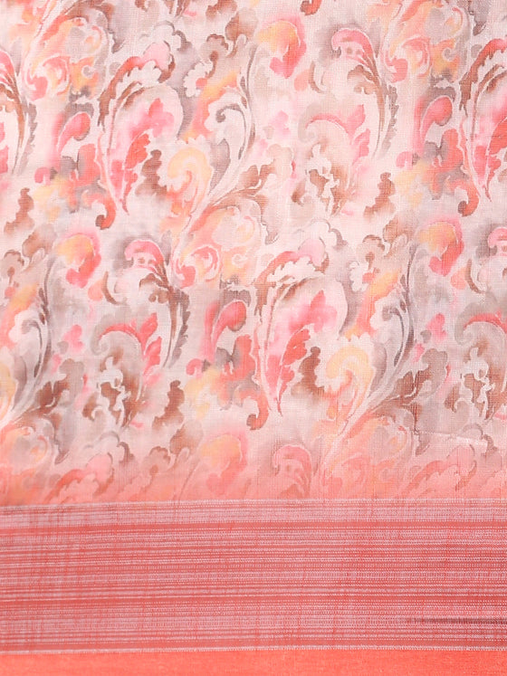 Digital Print Orange & Pink Mixed Semi Linen Saree SL12
