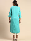Cotton Embroidered Mandarin Collar Straight Cut Green Kurti EK25