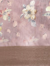 Semi Organza Brown and Sandal Flower Printed with Jari Border Saree SOS01