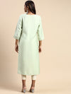 Cotton Embroidered Round Neck Straight Cut Green Kurti EK36