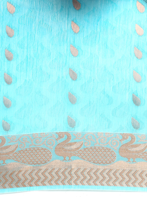 Stylish Copper Jari Green Semi Kora Cotton Saree SK92