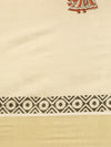 Kerala Tissue Printed Gold Jari Border Saree OKS27 Onam Collection