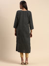 Cotton Printed Round Neck Straight Cut Black Kurti PK26