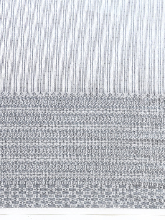 Stylish Grey Striped Design Semi Kora Cotton Saree SK87