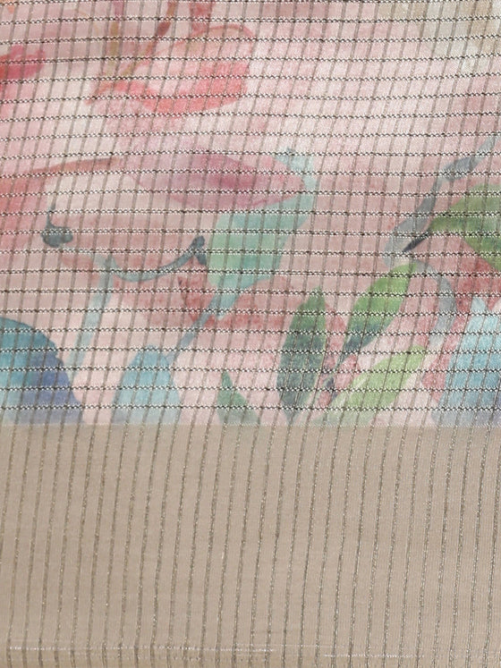 Colourful Semi Raw Silk Pink Flower Printed Saree SRS26
