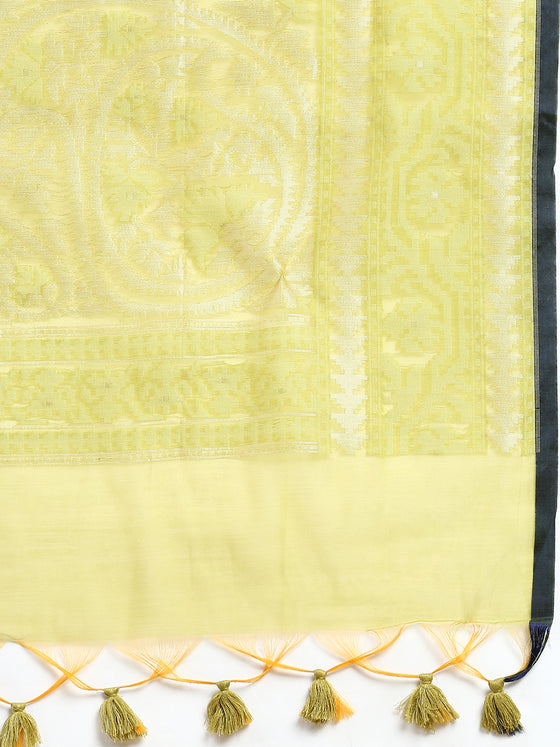 Stylish Flower Design Green Semi Kora Cotton Saree SK95