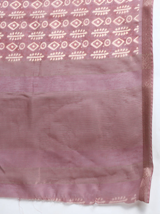 Elegant Semi Linen Digital Print Pale Pink & Sandal Saree SL63