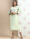 Cotton Embroidered Round Neck Straight Cut Green Kurti EK36