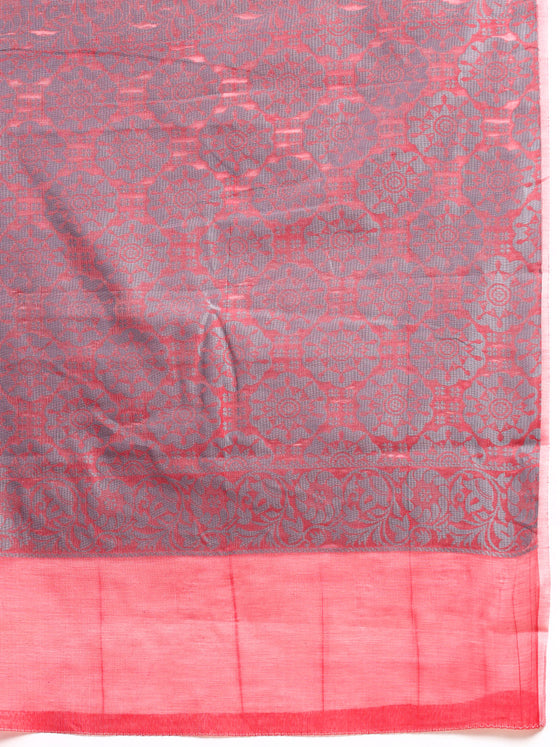 Stylish Maroon & Blue Semi Kora Cotton Saree SK91