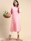 Cotton Plain Round Neck Straight Cut Pink Kurti CPK06