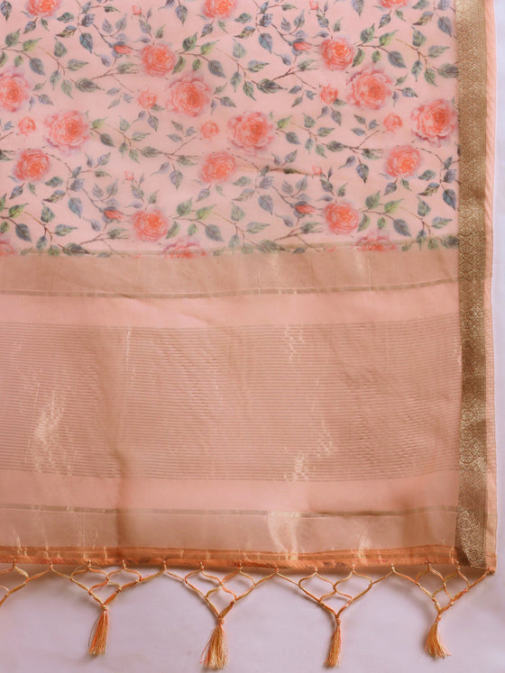 Elegant Semi Linen Flower Digital Light Pink Saree SL62