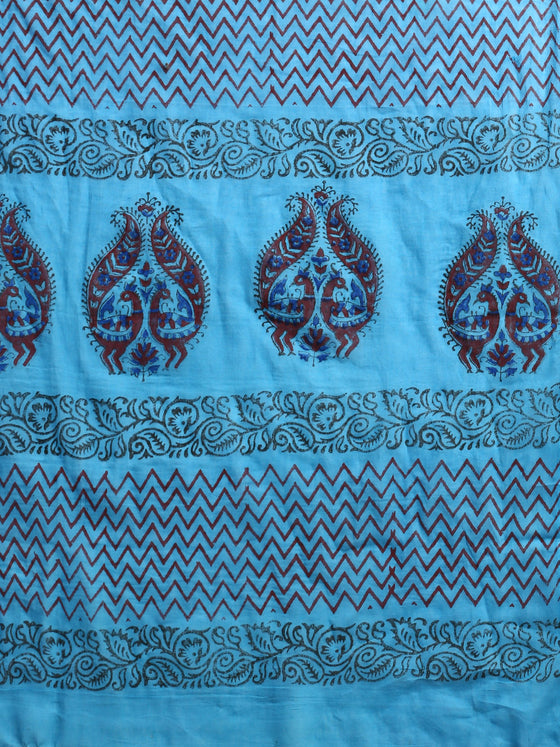 Semi Cotton Printed Saree Yellow and Blue SCS12